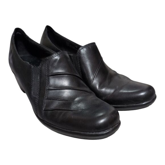 Clarks Shoes Partridge Slip On Black Leather Casual Pleated 89487 size 10M - Picture 10 of 10